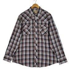 Wrangler Western Pearl Snap Shirt Mens XL Plaid Brown Blue Cowboy Rodeo NWOT