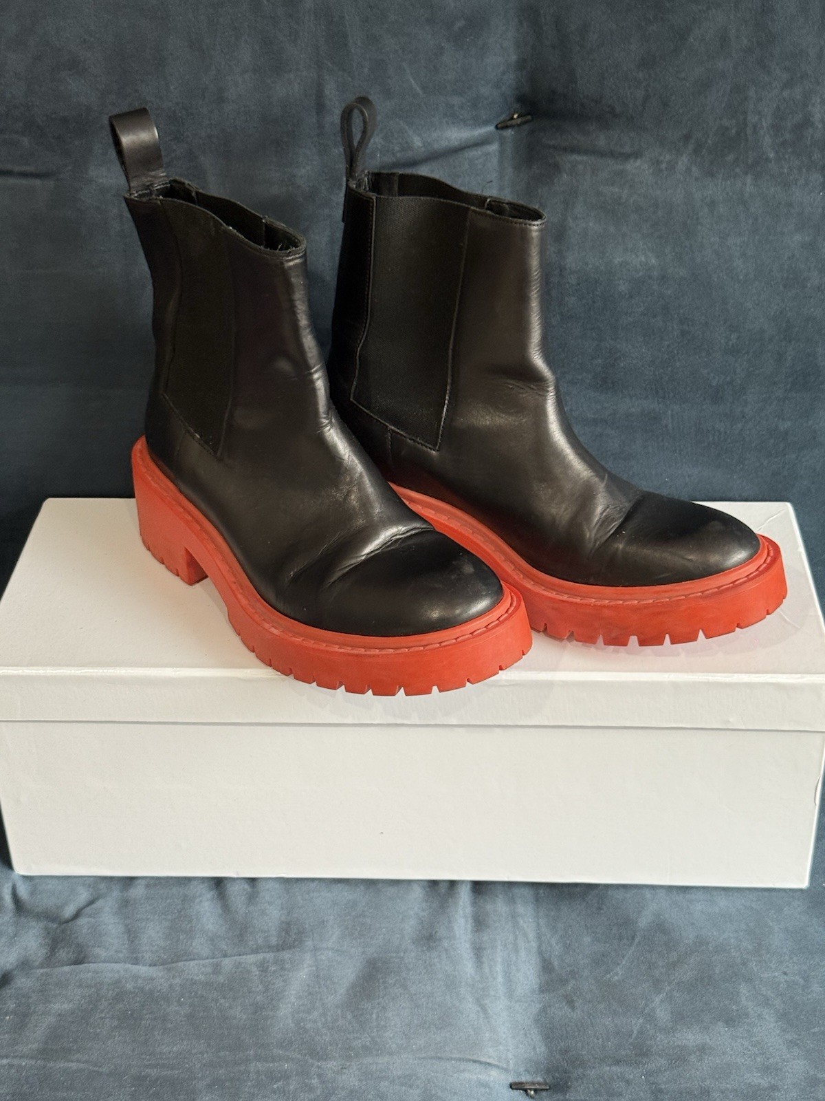 KENZO x H&M Black Orange Leather Chelsea Ankle Boots US 8 EU 39 thumbnail 2