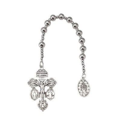 One Decade Pocket Rosary,Silver Small Rugged Rosary Beads for Men Catholic Gi...