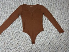 Abercrombie Fitch Soft A F Cozy Brown Bodysuit Women s Small Boho Y2K Chic
