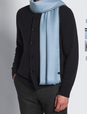 Refined BRIONI Sky blue wool, cashmere and silk SCARF. So soft. Brand New