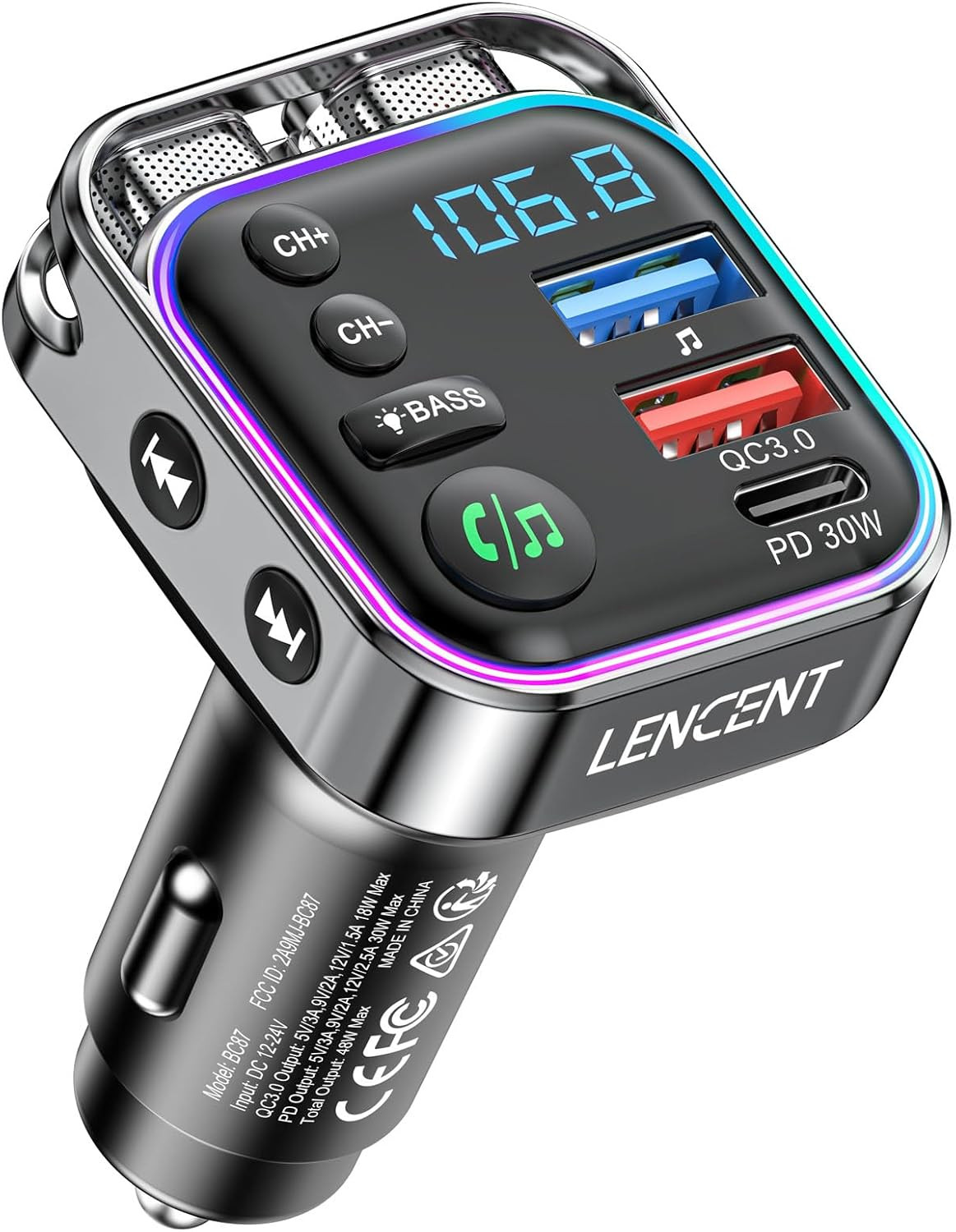 Trasmettitore FM Bluetooth 5.3 Auto: Adattatore Radio e Caricatore Rapido