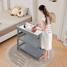 Modern Diaper Changing Station, Portable with Waterproof Pad and Storage Shelves
