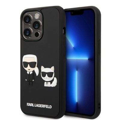 Karl Lagerfeld Hülle iPhone 14 Pro Hülle schwarz case Karl&Choupette Ikonik 3D