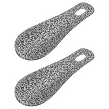 4in Shoe Horn, 2Pcs Metal Shoe Helper with Leather Strap, Dark Silver