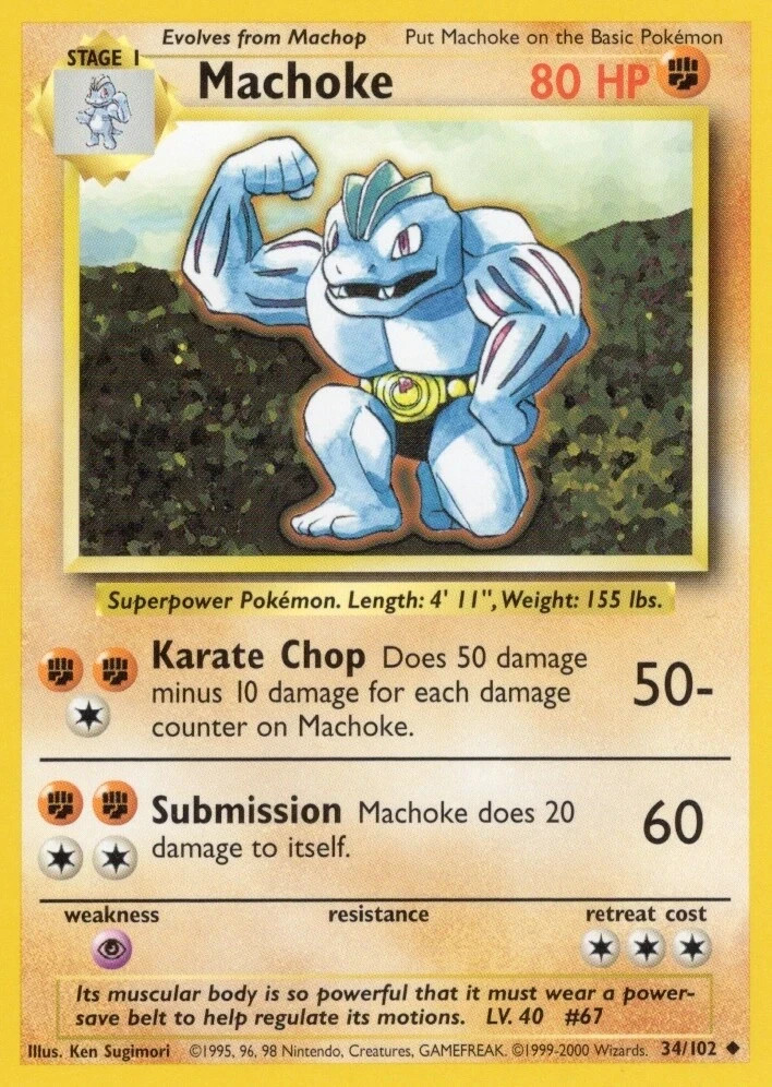 Machoke NM Pokemon 034/102 Base Set Vintage 1999 Uncommon Near Mint Regular