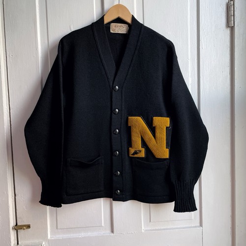 Vintage 50s Revere Knitting Mill 100% Wool N Varsity Letterman Cardigan Sweater