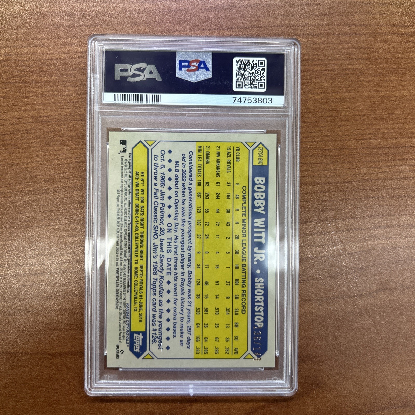 2022 Topps Chrome Update Silver Pack Bobby Witt Jr Rookie Autograph /149 PSA 9 view 3