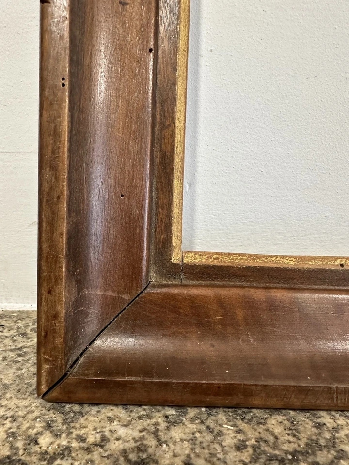 Cadre ancien mouluré 6F en bois massif Feuillure: 41,5x33,7cm Entier: 53x45cm - Photo 4/4