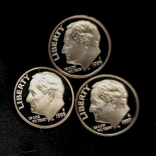 1995, 96 & 97-S *Clad* Proof Roosevelt Dime Lot- 3 Coins ~ Free Shipping!