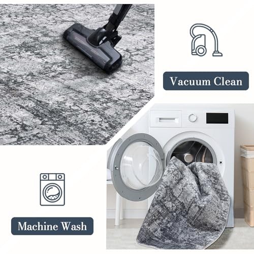 Area Rug 5×7, Vintage Boho Rug,Ultra-Soft Low Pile, Washable, Non Slip,Stain 