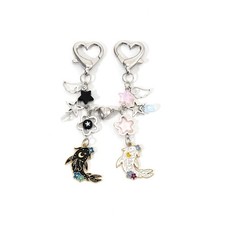 JJK Keychain Cute Anime Fish Heart Bag Purse Charms for Handbags Black White