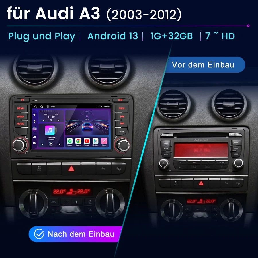 Für Audi A3 8P 2003-2012 1+32G Autoradio Android 14 GPS NAVI Apple Carplay Bose - Bild 2 von 4