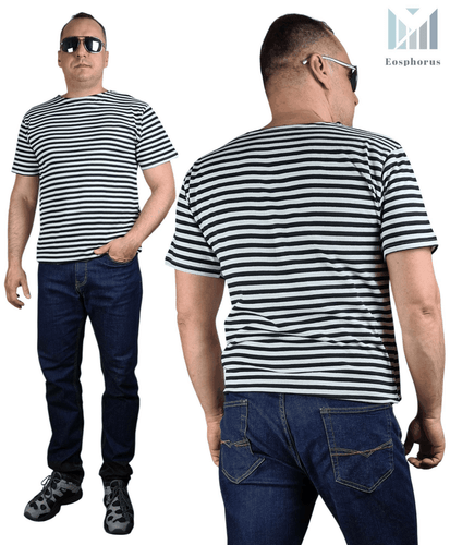 Kurzarm TShirt schwarz gestreift Fallschirmjäger Oberteil Telnyashka Тельняшка (XL) - Bild 2 von 6