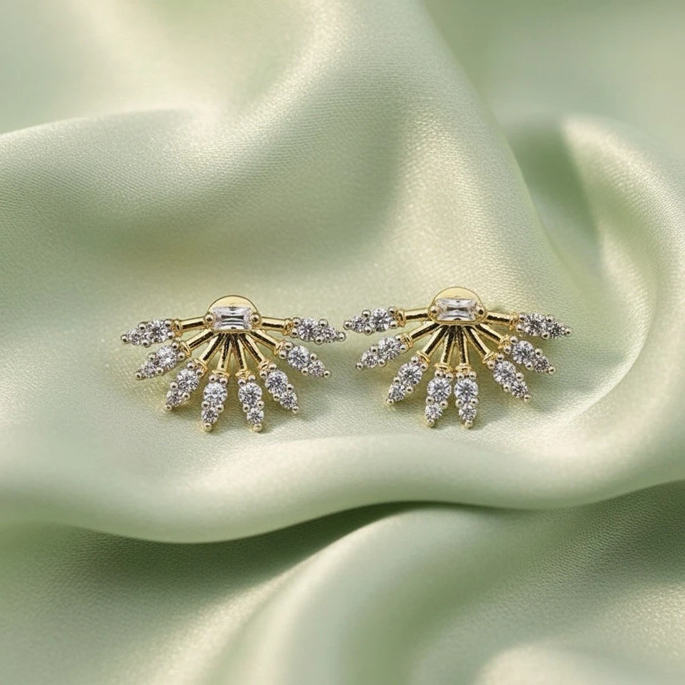 Кристалл вентилятор серьги Alexis Bittar стиль CZ золотистый куртка золото гвоздики серебро винтажный - Изображение 3 из 4