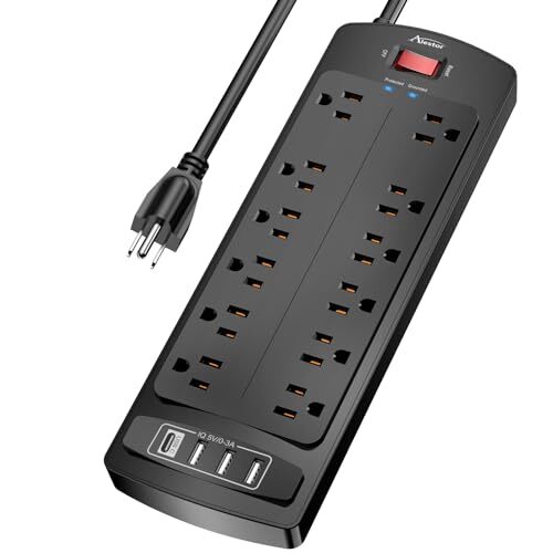 Extension Cord 10 Ft Power Strip Surge Protector with 12 Outlets 4 USB Ports-image