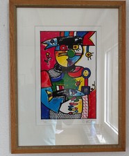 Otmar Alt, Nummerierter und signierter Druck, Motiv: Clown, Fische. Holzrahmen
