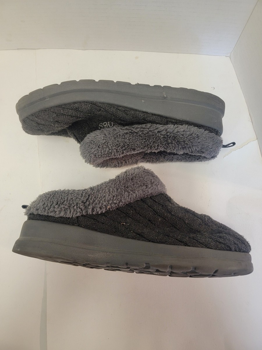 Bobs By Skechers Black Faux Fur Knit Slippers (34074)