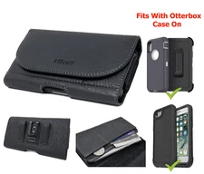 For iPhone 16 Pro Max, 16 Plus, Leather Pouch Clip Holster Fits Otterbox Case On