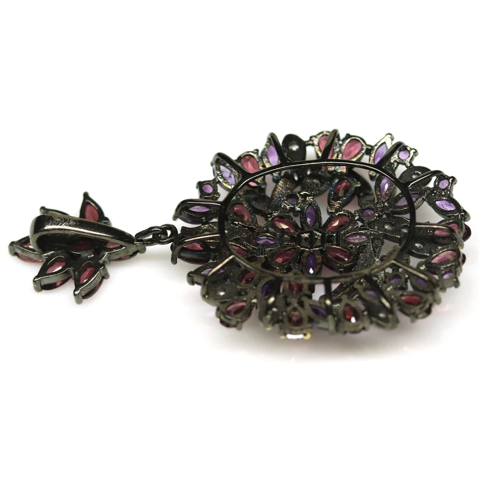 925 Sterling Silver Purple Amethyst, Rhodolite Garnet & Zircon Pendant  - Image 3 of 4