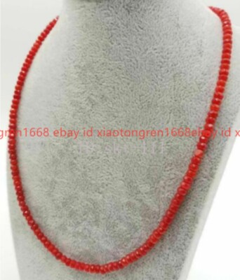  AAA++ Natural 2x4mm Faceted Red Jade Gemstone Abacus Beads Necklace 16-26in