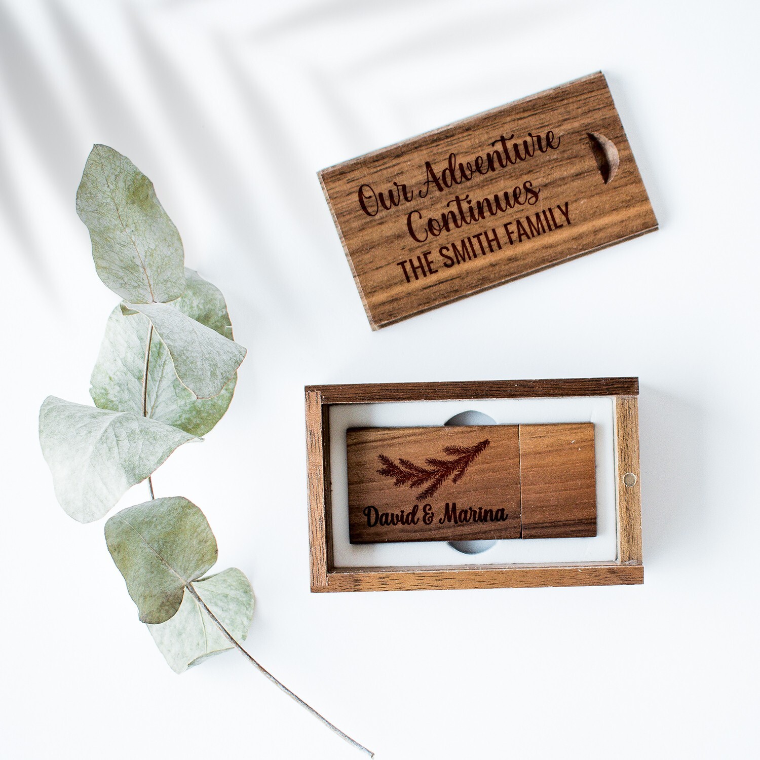 Custom Wooden Wedding Photo USB Flash Drive with Personalized Box  -image