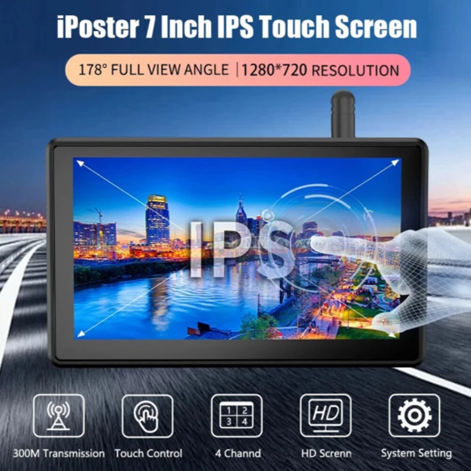 7" DVR Wireless BSD Monitor 2x Magnetic Solar Backup Camera For Caravan Truck RV - Image 2 of 4