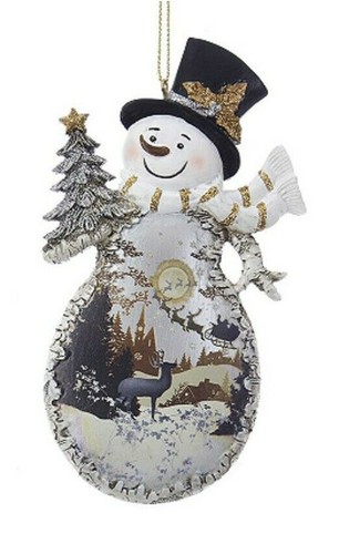 KURT ADLER SET OF 2 RESIN 5.13" WINTER WOODS SNOWMAN CHRISTMAS ORNAMENTS - Picture 3 of 3