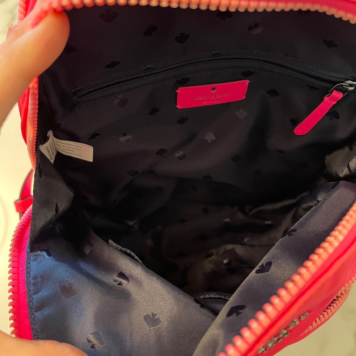 KATE SPADE Karissa Nylon Backpack Medium Bright Neon Pink Black Interior Womens Kate Spade Karissa Nylon Medium Backpack main image 2