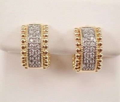 14K Yellow Gold Plated  1Ct Lab Created Diamond Hoop Earrings Hoops Huggies