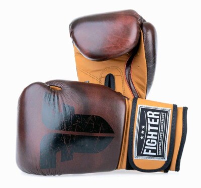 TOP PRO Fighter Boxing Gloves RETRO BROWN LEATHER 12oz 14oz 16 oz Hand Sewn EU