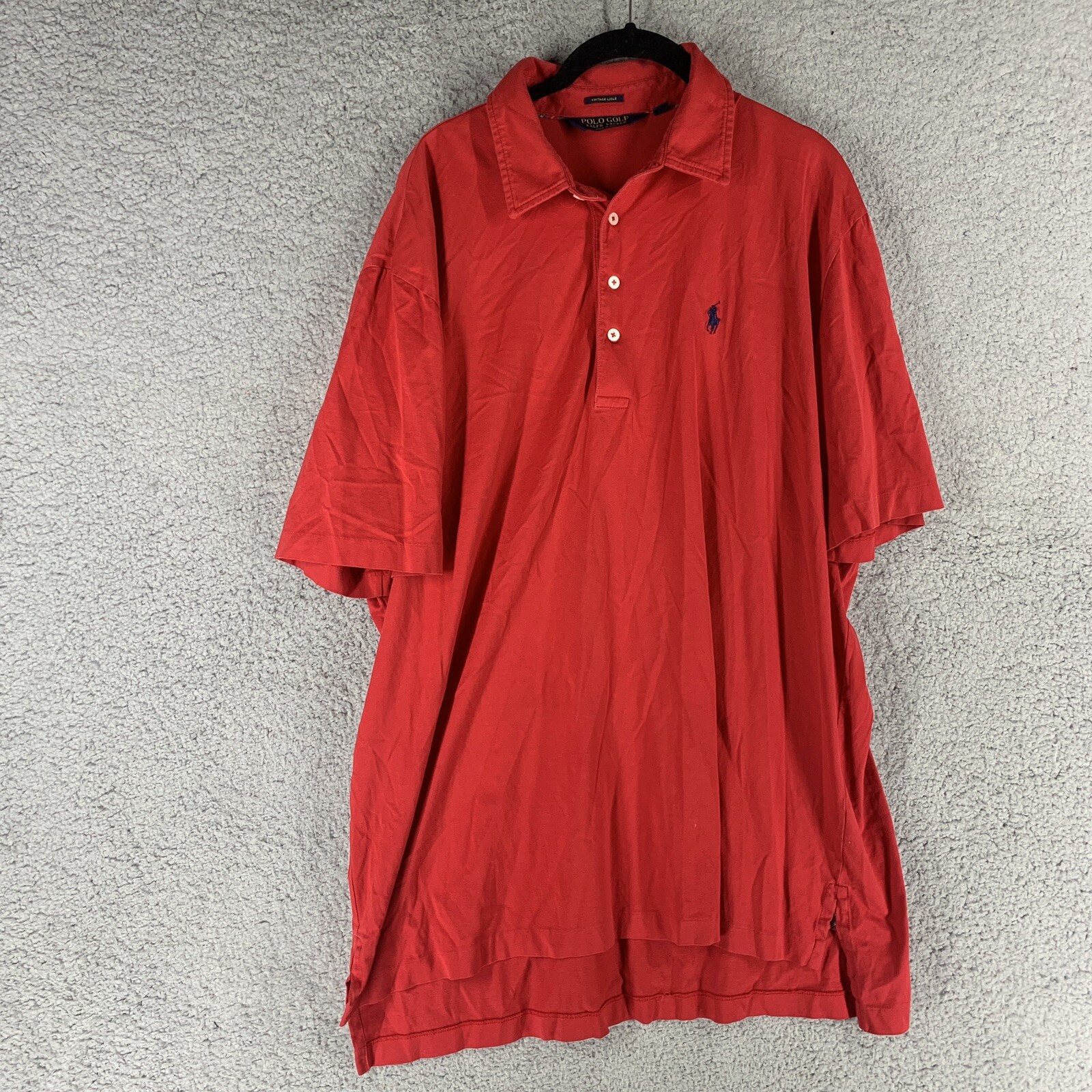 Polo Golf Uomo Camicia XL Rosso Pima Cotone Vintage Lisle Manica Corta Blu Pony
