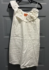 Voom by Joy Han US White Linen Mini Dress Boho Embellished Flower One Shoulder M