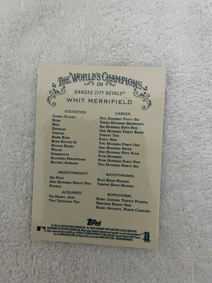 2020 TOPPS CHROME ALLEN & GINTER WHIT MERRIFIELD #259 - Image 2 of 2