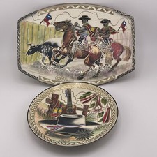 Metal Chile Souvenir Plate Trinket Dish Wall Hanging Enamel Painting Cowboy Bull