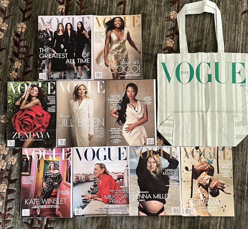 vogue magazine, nine issues 2023/2024 plus tote bag