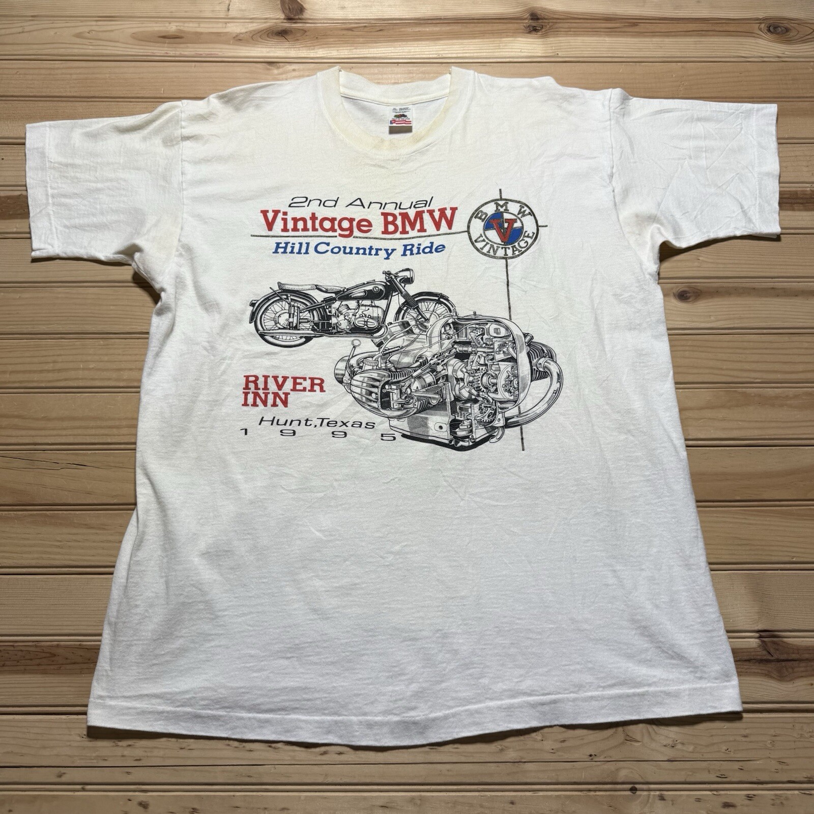 Vintage BMW R5 Motorcycle Engine Diagram Hill Country Ride Texas Shirt XL
