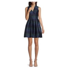 Vince Camuto Metallic Jacquard Fit and Flare Party Dress Pockets Blue NWT 8