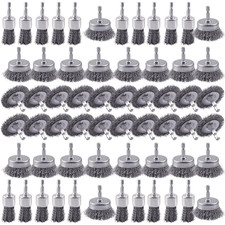 60 Pack Carbon Steel Wire Wheel Brush Set - Cup, Wheel, and Pen Brushes with 1/