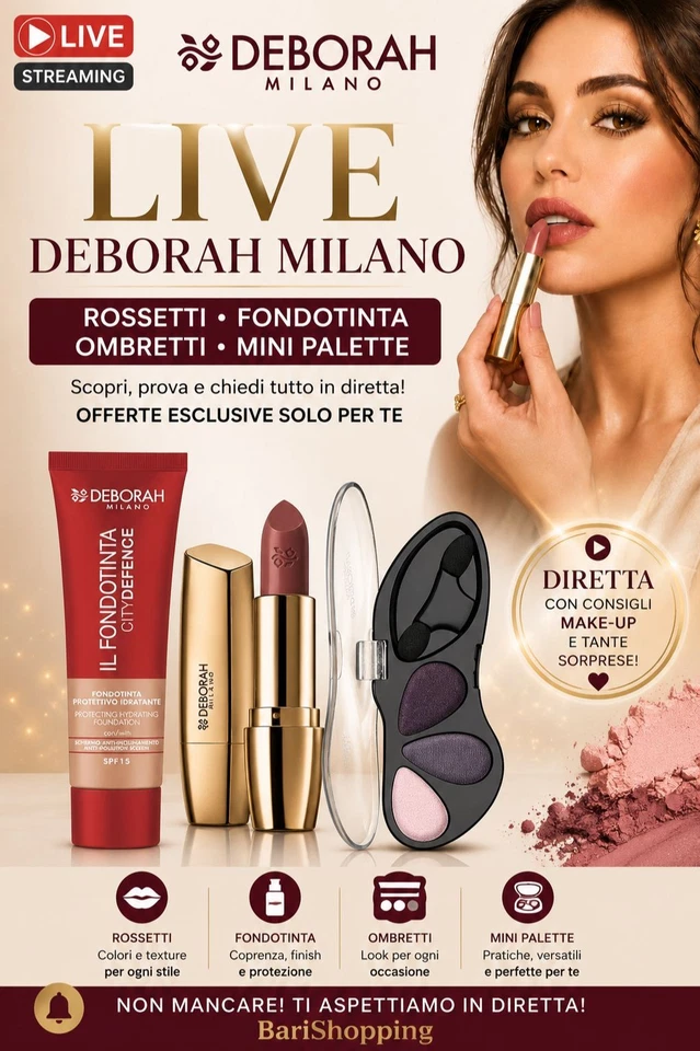 Deborah Milano Live: Rossetti, Fondotinta, Ombretti e Mini Palette