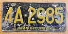 RARE  POST WW 2  1949 JAPAN OCCUPATION MILITARY LICENSE PLATE " 4A 2985 " TOKYO