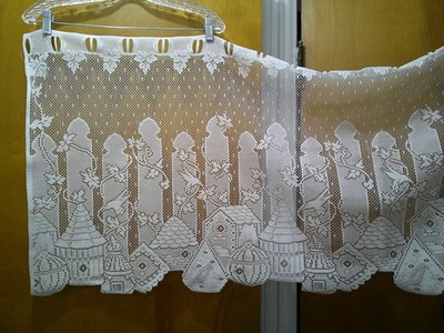 Heritage Lace Birdhouse White Lace Curtains 3 pc set ~ Two 60 x 23 & One 60 x 14