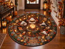 Halloween Ghost Round Rug, Gothic Haunted Area Rug, Spooky Autumn Decor
