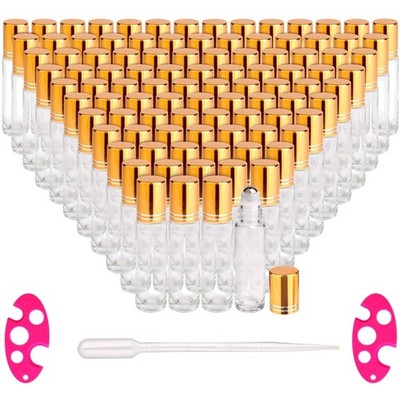 100 Pack Clear Glass Bottles - 10ml Stainless Steel Roll-Ons