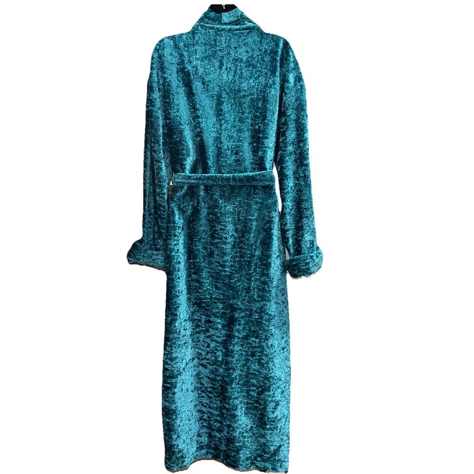 De Colección Delicada Bata Terciopelo Aplastado Azul L Bolsillos Cinturón Lujo Elegante Acogedora Pesada Foto 2 de 4
