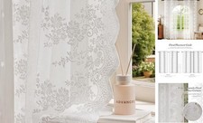 White Lace Sheer Curtains Vintage 52"W x 63"L Pack of 2 White Mini Bloom