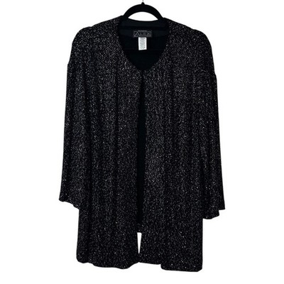 Alex Evenings Black Shimmer Long Sleeve Cardigan Jacket Size 2X Event Formal