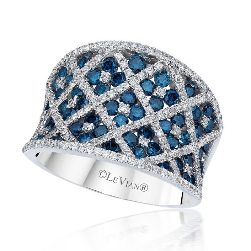 LeVian 14K White Gold Beautiful Fancy Cocktail Ring with Round Blue Diamond