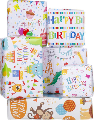 Kinder Geschenkpapier, 6 Stück 70 Cm X 50 Cm, Bunt Tiere Für Kindertag Festival 