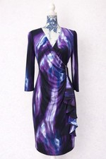 Planet Purple Blue Abstract Wrap Dress UK8 Ruched Side Cocktail Evening Occasion
